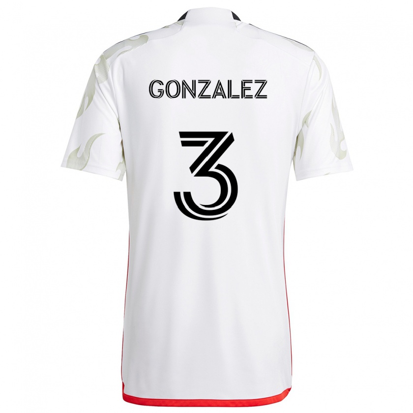 Kandiny Gyermek Omar González #3 Fehér Piros Fekete Idegenbeli Jersey 2024/25 Mez Póló Ing