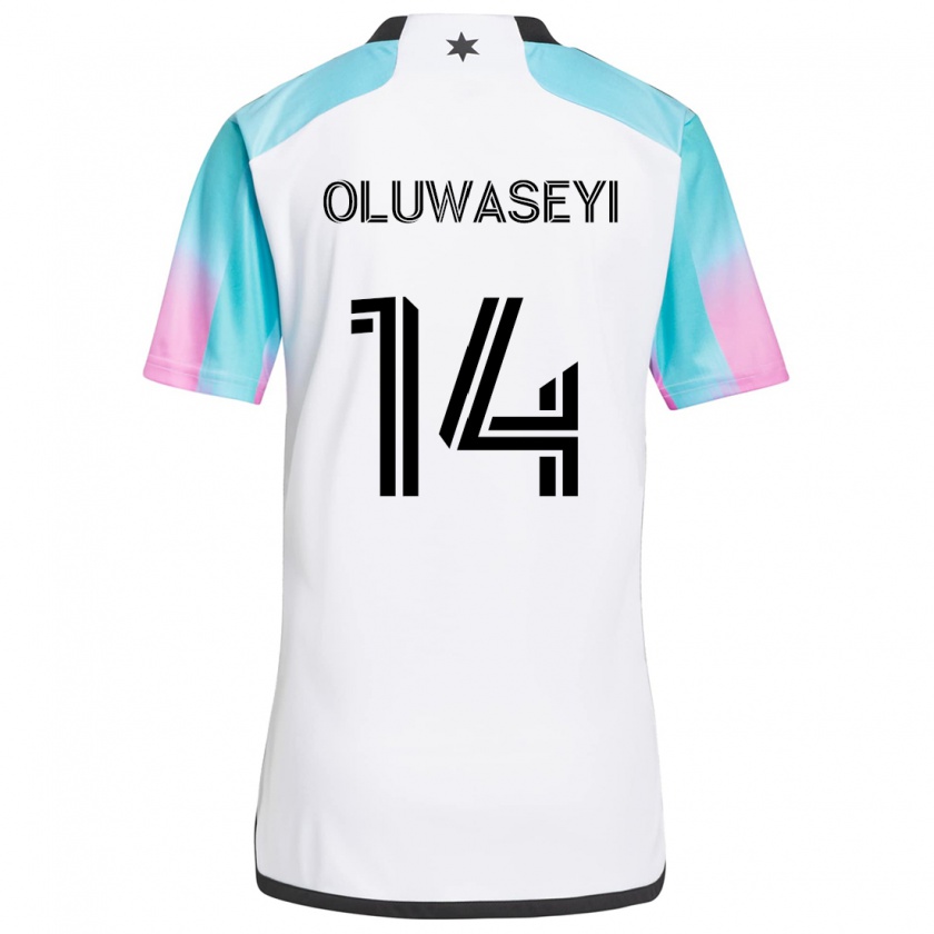 Kandiny Gyermek Tani Oluwaseyi #14 Fehér Kék Fekete Idegenbeli Jersey 2024/25 Mez Póló Ing