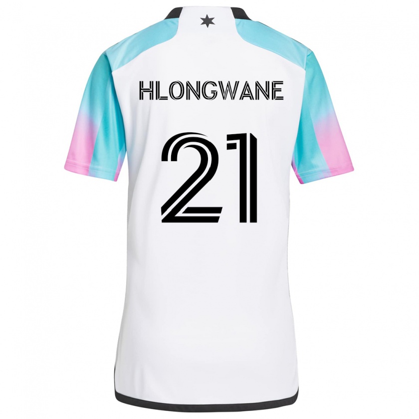 Kandiny Gyermek Bongokuhle Hlongwane #21 Fehér Kék Fekete Idegenbeli Jersey 2024/25 Mez Póló Ing