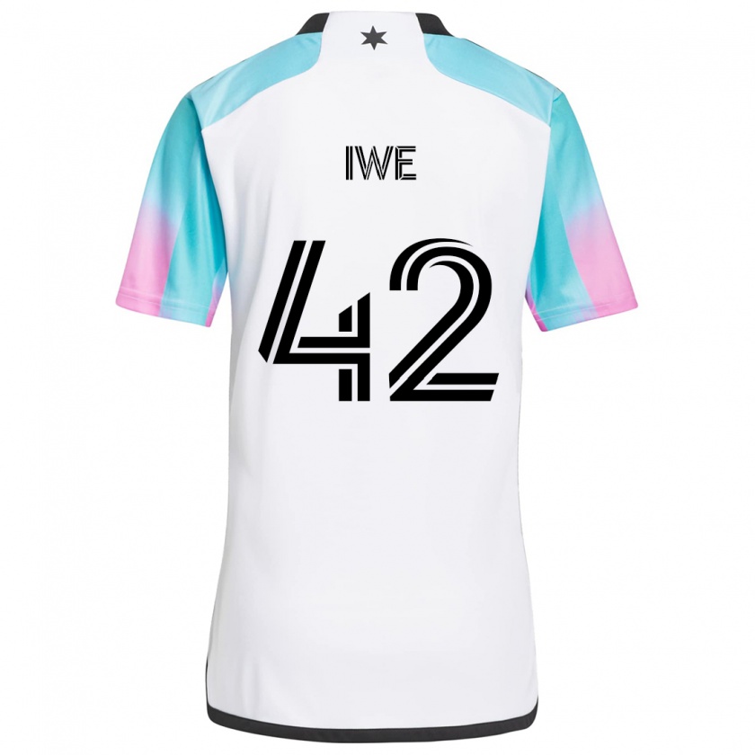 Kandiny Gyermek Emmanuel Iwe #42 Fehér Kék Fekete Idegenbeli Jersey 2024/25 Mez Póló Ing