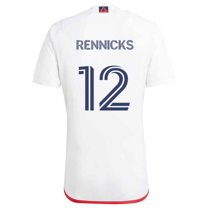 Kandiny Gyermek Justin Rennicks #12 Fehér Piros Idegenbeli Jersey 2024/25 Mez Póló Ing