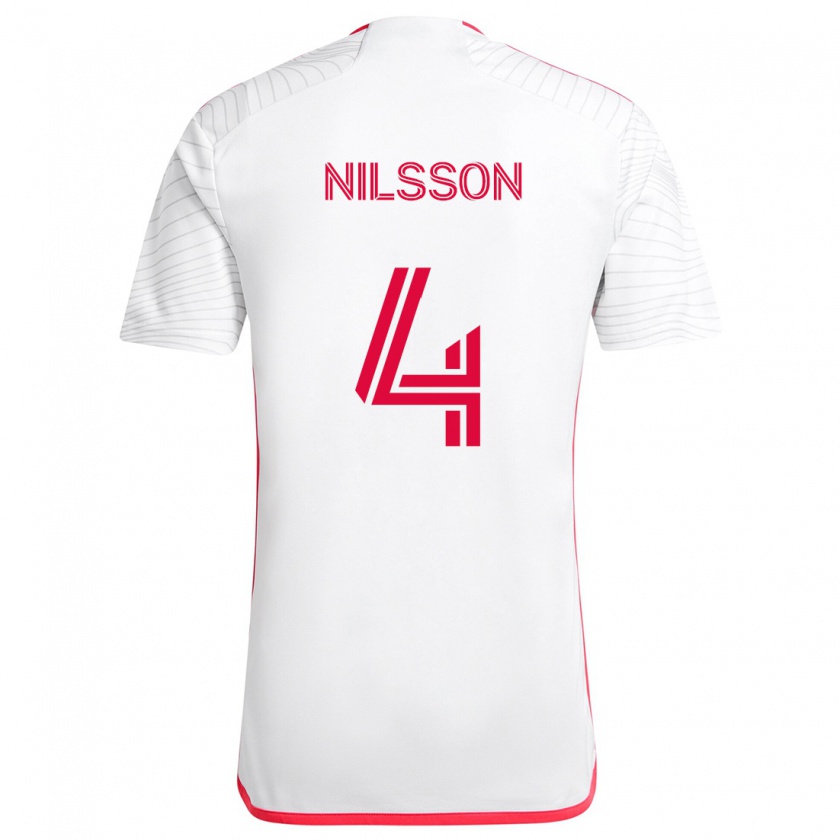 Kandiny Gyermek Joakim Nilsson #4 Fehér Piros Idegenbeli Jersey 2024/25 Mez Póló Ing