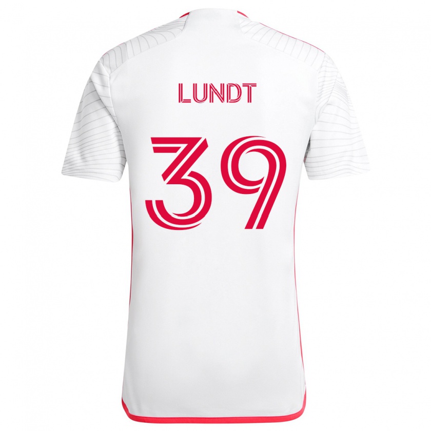 Kandiny Gyermek Ben Lundt #39 Fehér Piros Idegenbeli Jersey 2024/25 Mez Póló Ing