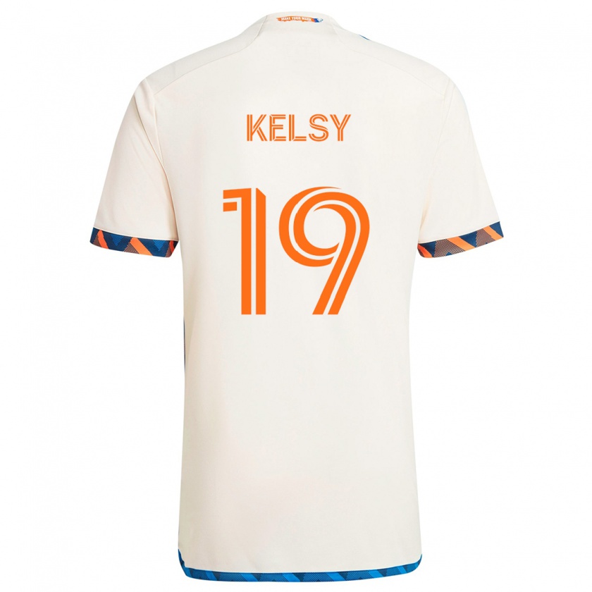 Kandiny Gyermek Kevin Kelsy #19 Fehér Narancs Idegenbeli Jersey 2024/25 Mez Póló Ing