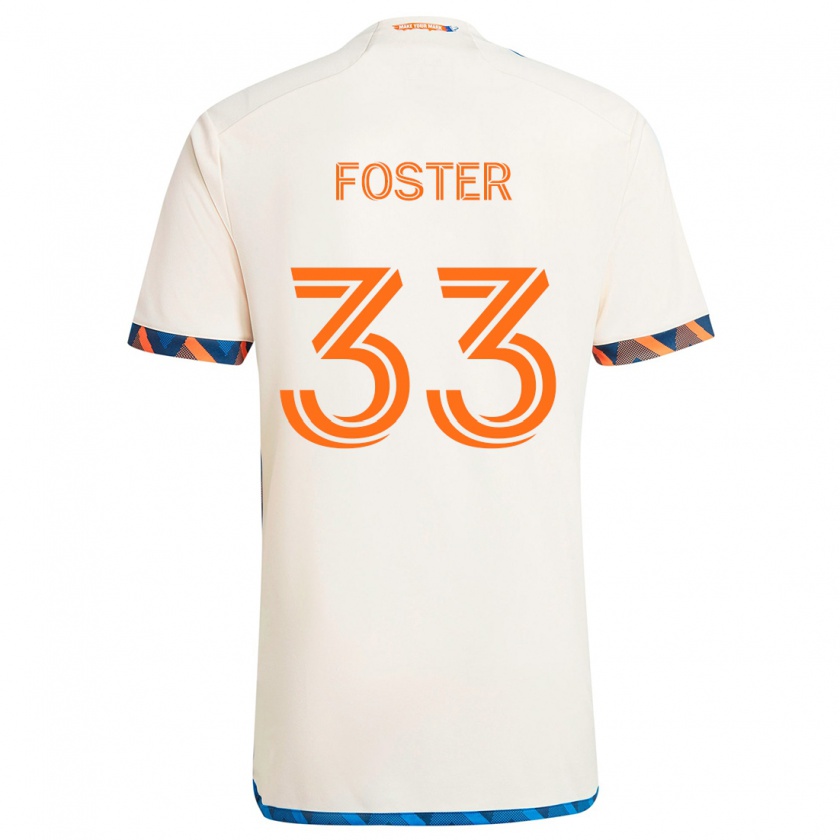 Kandiny Gyermek Isaiah Foster #33 Fehér Narancs Idegenbeli Jersey 2024/25 Mez Póló Ing