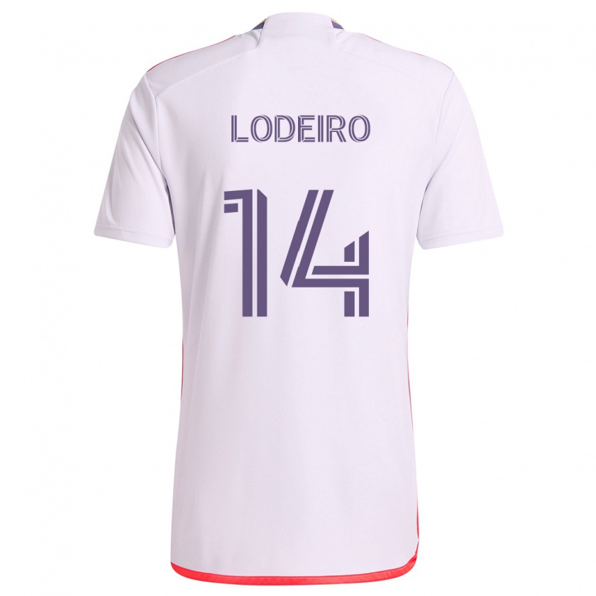 Kandiny Gyermek Nicolás Lodeiro #14 Fehér Piros Lila Idegenbeli Jersey 2024/25 Mez Póló Ing