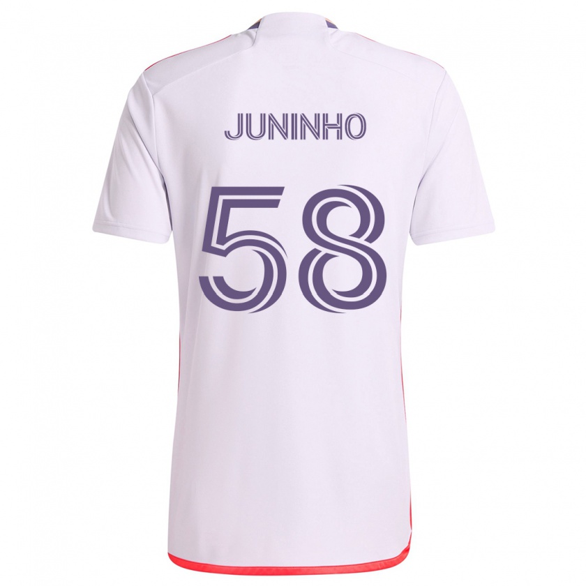 Kandiny Gyermek Juninho #58 Fehér Piros Lila Idegenbeli Jersey 2024/25 Mez Póló Ing