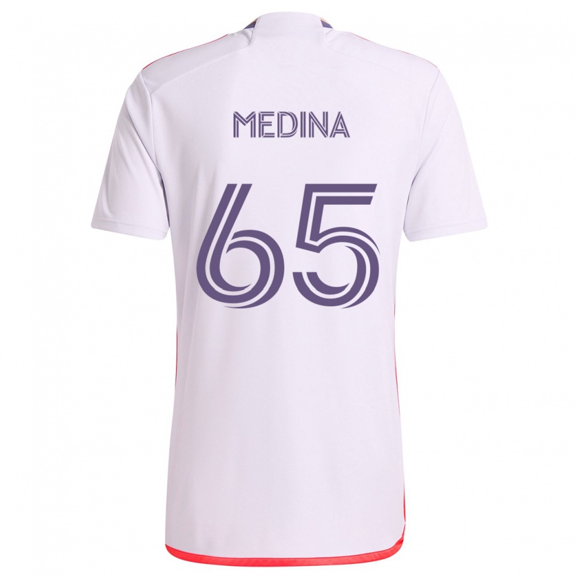 Kandiny Gyermek Cristian Medina #65 Fehér Piros Lila Idegenbeli Jersey 2024/25 Mez Póló Ing