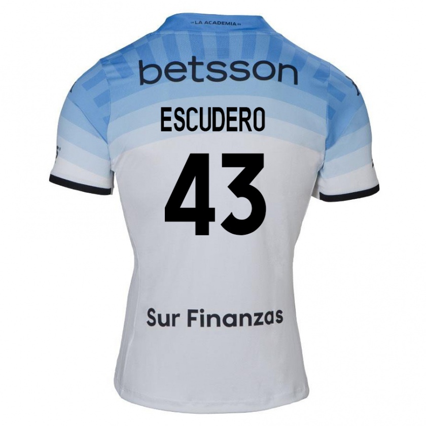 Kandiny Gyermek Gonzalo Escudero #43 Fehér Kék Fekete Idegenbeli Jersey 2024/25 Mez Póló Ing