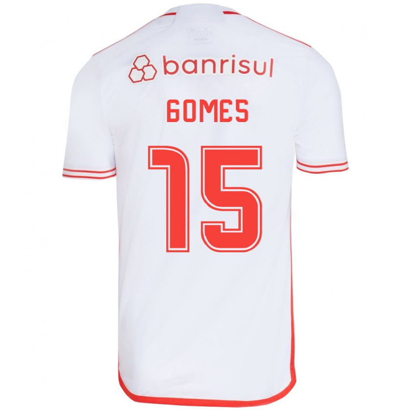 Kandiny Gyermek Bruno Gomes #15 Fehér Piros Idegenbeli Jersey 2024/25 Mez Póló Ing