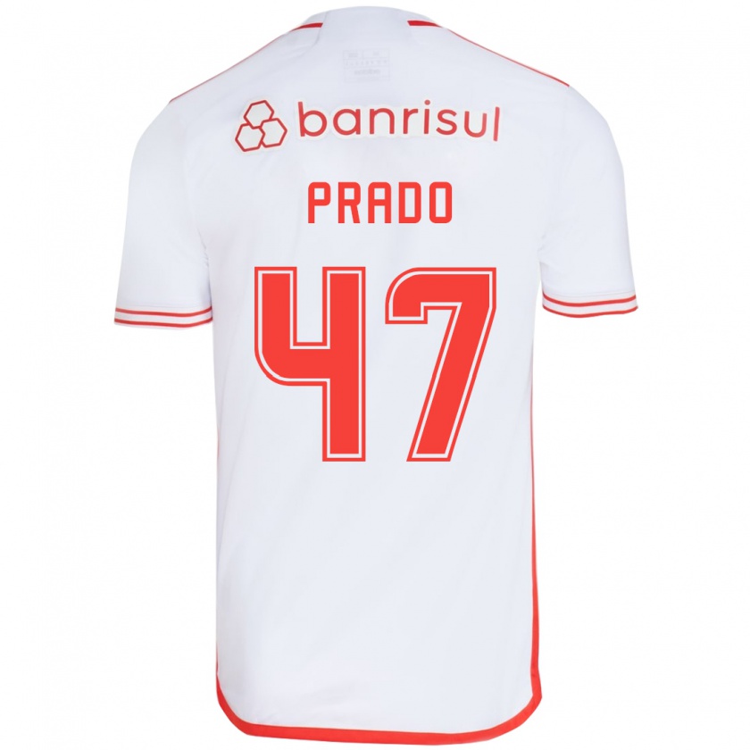 Kandiny Gyermek Gustavo Prado #47 Fehér Piros Idegenbeli Jersey 2024/25 Mez Póló Ing