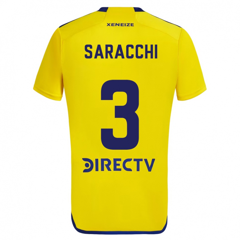 Kandiny Gyermek Marcelo Saracchi #3 Sárga Kék Idegenbeli Jersey 2024/25 Mez Póló Ing