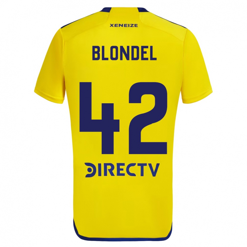 Kandiny Gyermek Lucas Blondel #42 Sárga Kék Idegenbeli Jersey 2024/25 Mez Póló Ing