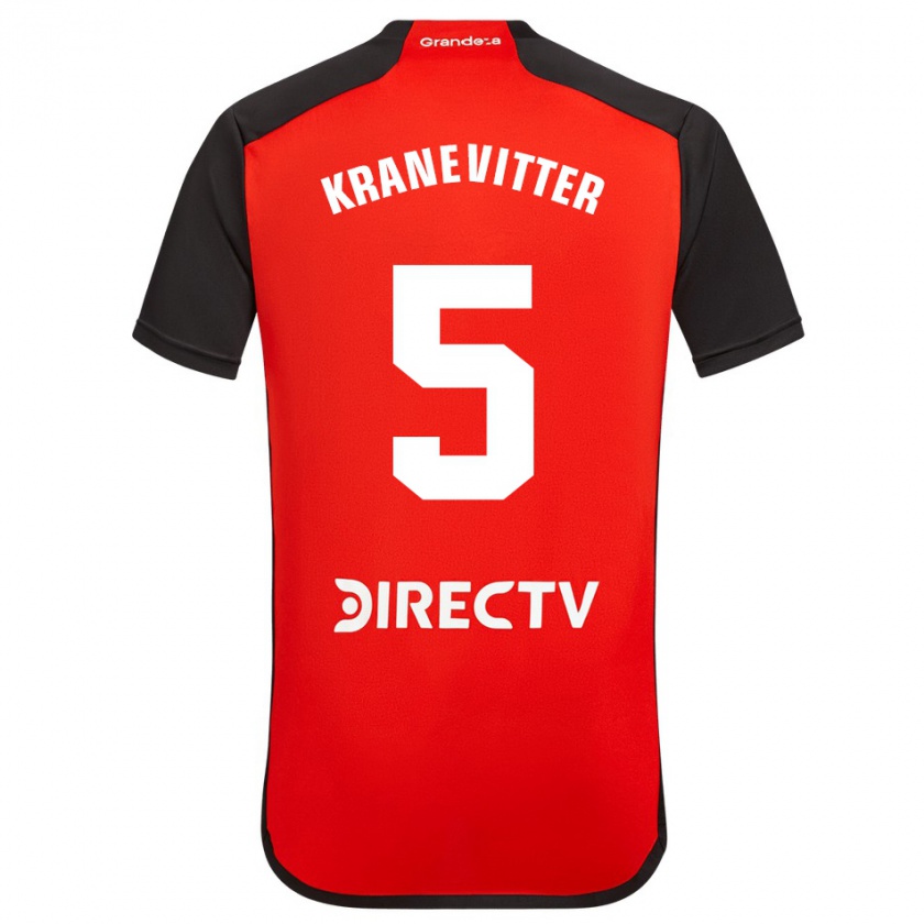 Kandiny Gyermek Matías Kranevitter #5 Piros Fekete Fehér Idegenbeli Jersey 2024/25 Mez Póló Ing