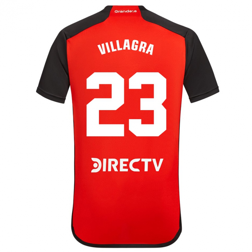 Kandiny Gyermek Rodrigo Villagra #23 Piros Fekete Fehér Idegenbeli Jersey 2024/25 Mez Póló Ing