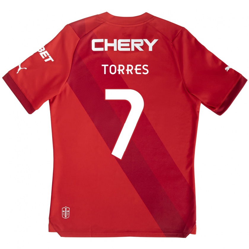 Kandiny Gyermek Joaquín Torres #7 Piros Fehér Idegenbeli Jersey 2024/25 Mez Póló Ing