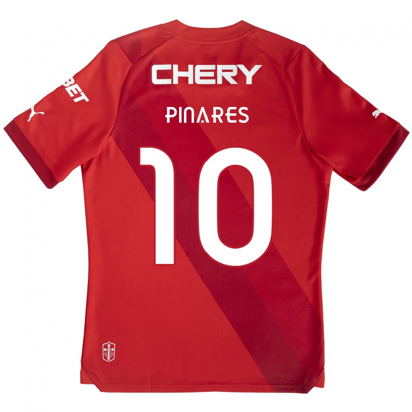 Kandiny Gyermek César Pinares #10 Piros Fehér Idegenbeli Jersey 2024/25 Mez Póló Ing