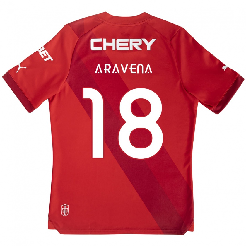 Kandiny Gyermek Alexander Aravena #18 Piros Fehér Idegenbeli Jersey 2024/25 Mez Póló Ing