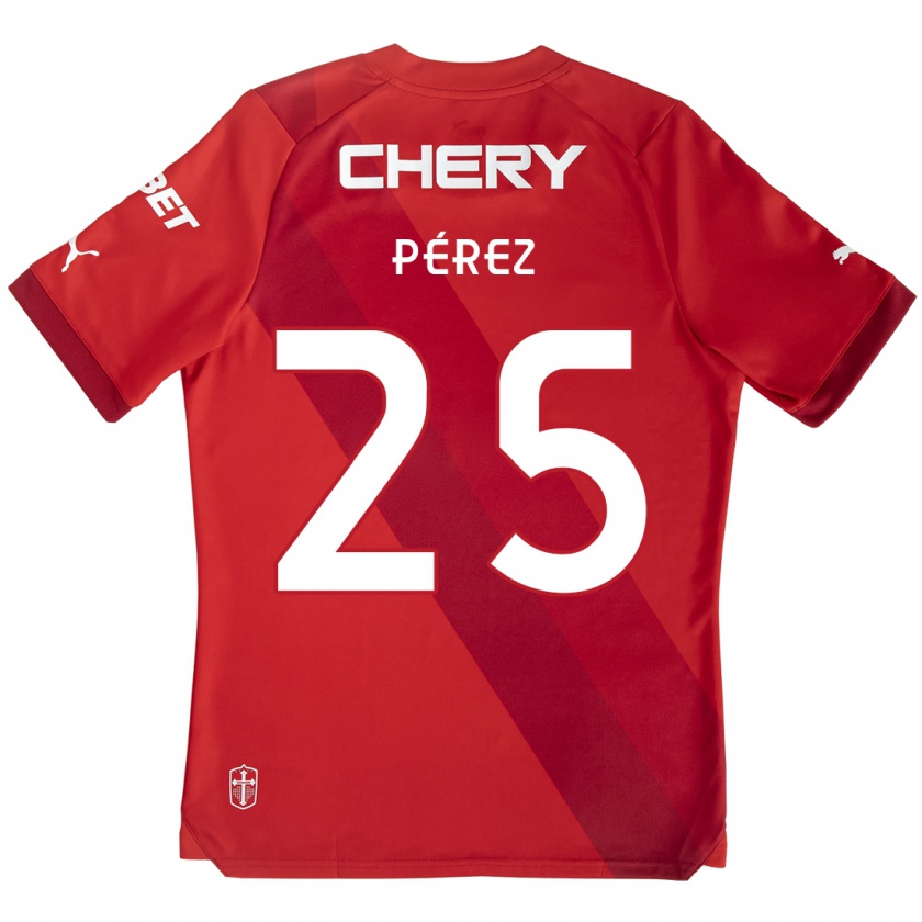 Kandiny Gyermek Sebastián Pérez #25 Piros Fehér Idegenbeli Jersey 2024/25 Mez Póló Ing