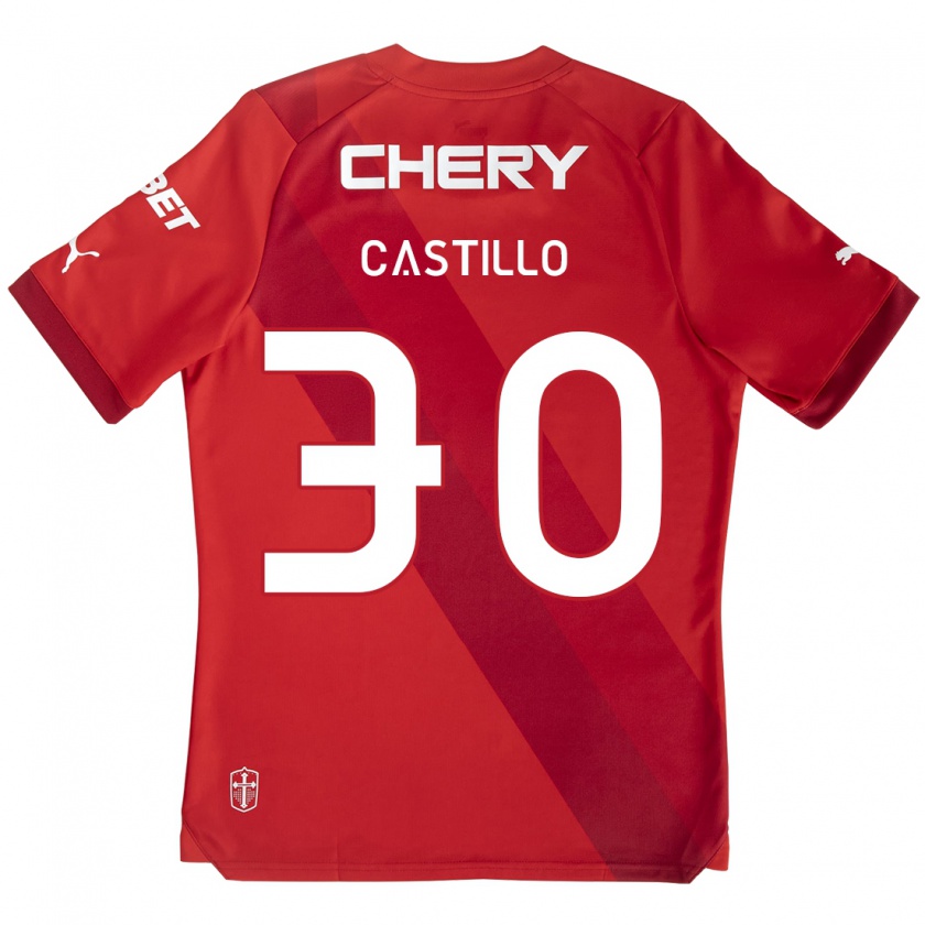 Kandiny Gyermek Nicolás Castillo #30 Piros Fehér Idegenbeli Jersey 2024/25 Mez Póló Ing