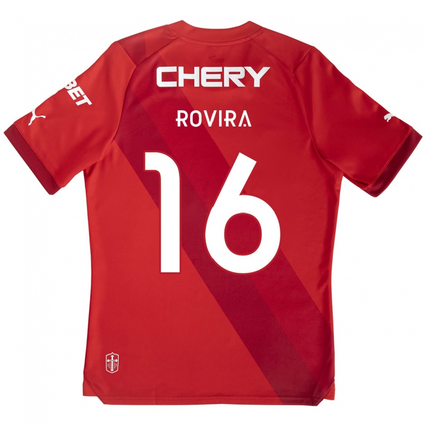 Kandiny Gyermek Brayan Rovira #16 Piros Fehér Idegenbeli Jersey 2024/25 Mez Póló Ing