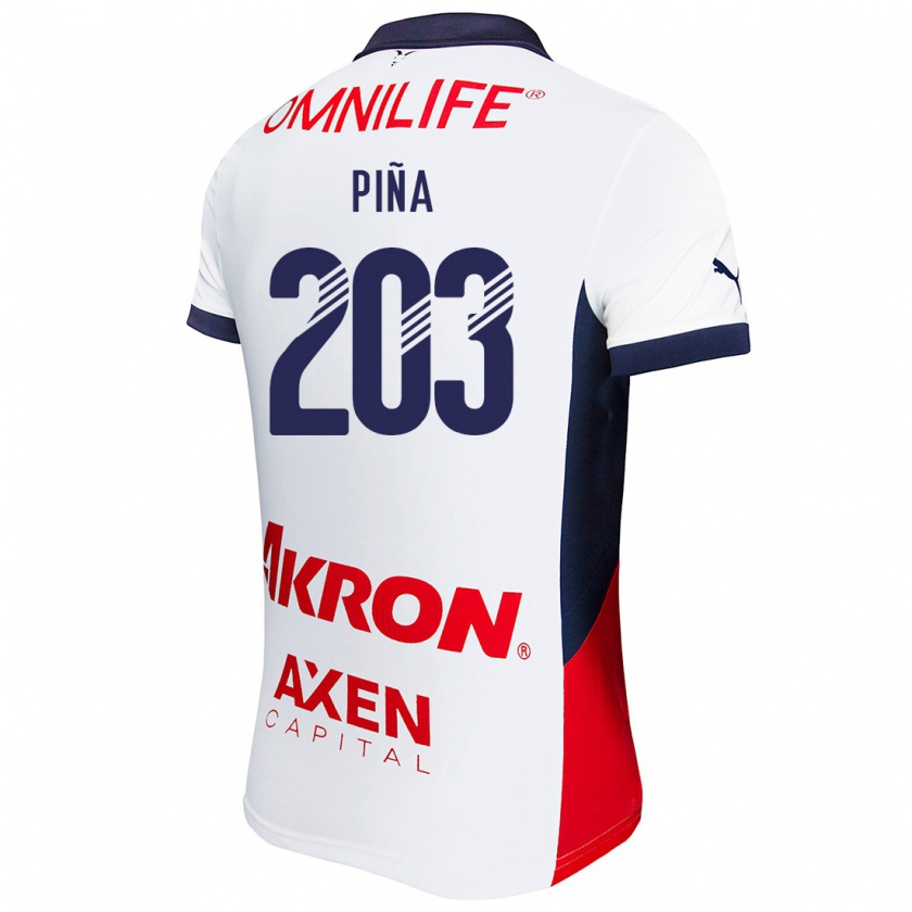 Kandiny Gyermek Fernando Piña #203 Fehér Piros Kék Idegenbeli Jersey 2024/25 Mez Póló Ing