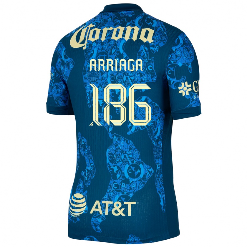 Kandiny Gyermek Diego Arriaga #186 Kék Sárga Idegenbeli Jersey 2024/25 Mez Póló Ing