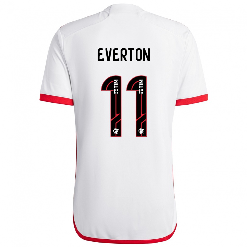 Kandiny Gyermek Everton #11 Fehér Piros Idegenbeli Jersey 2024/25 Mez Póló Ing