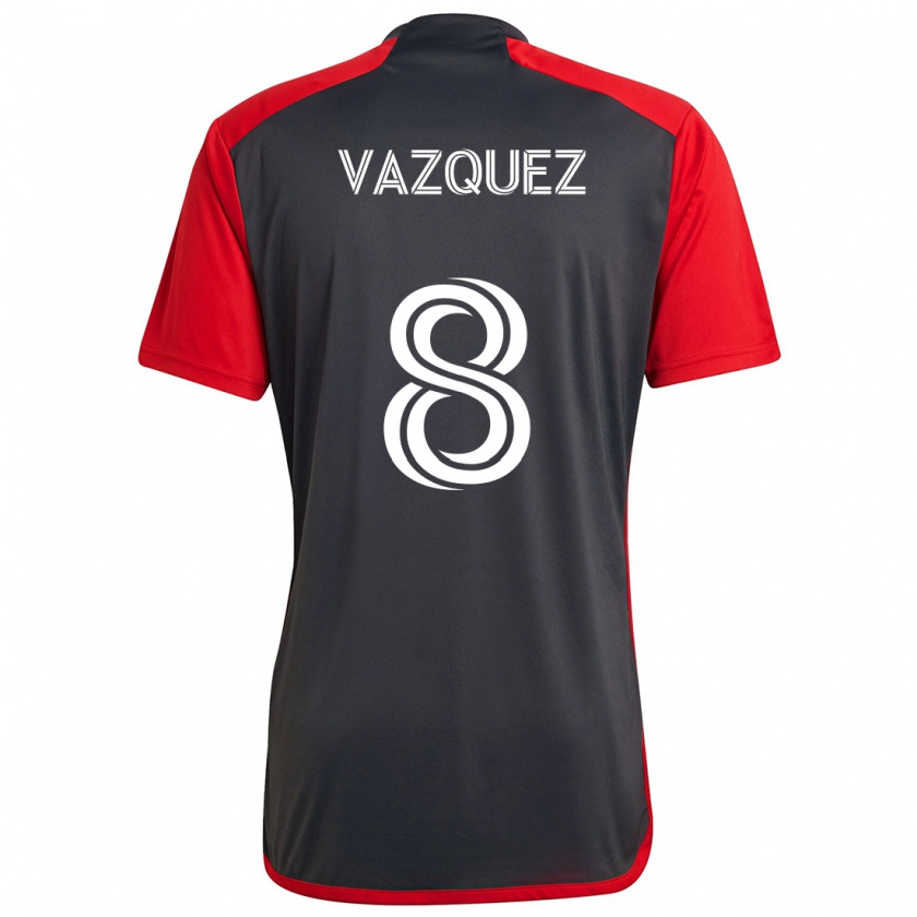 Kandiny Férfi Víctor Vázquez #8 Szürke Vörös Hazai Jersey 2024/25 Mez Póló Ing