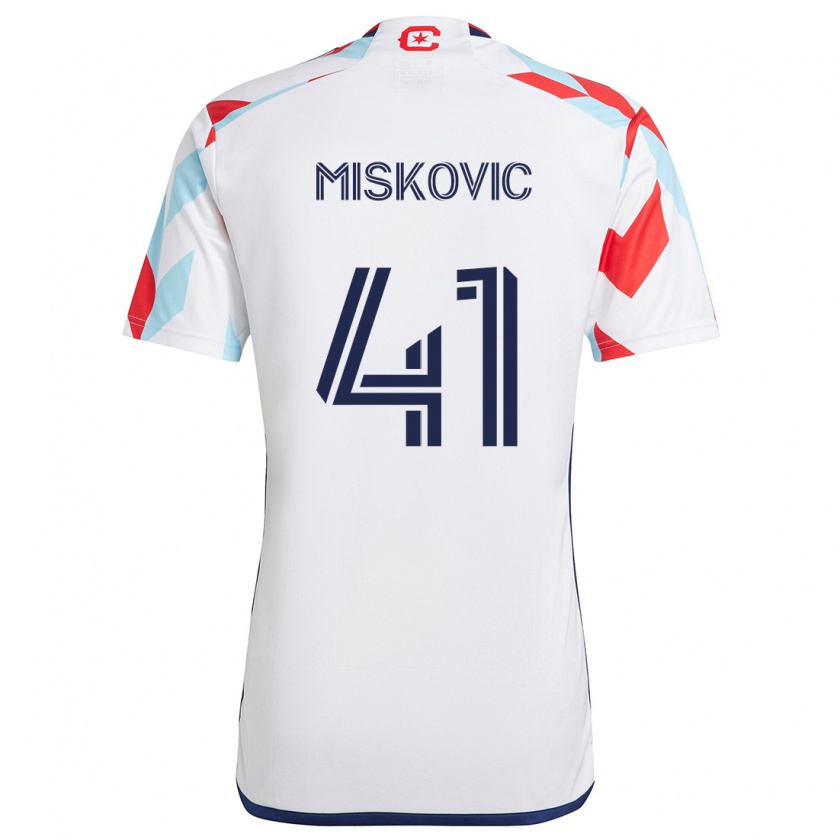 Kandiny Férfi Mihajlo Miskovic #41 Fehér Piros Kék Idegenbeli Jersey 2024/25 Mez Póló Ing