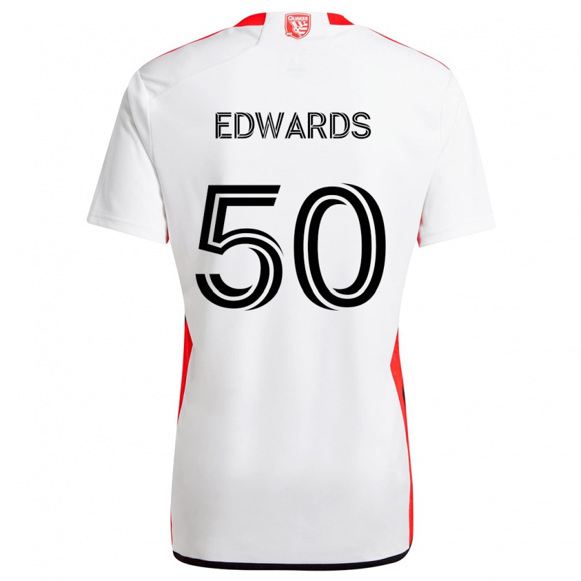 Kandiny Férfi Aaron Edwards #50 Fehér Piros Idegenbeli Jersey 2024/25 Mez Póló Ing