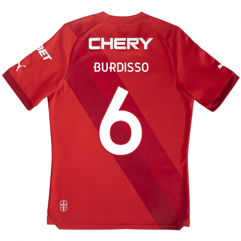 Kandiny Férfi Guillermo Burdisso #6 Piros Fehér Idegenbeli Jersey 2024/25 Mez Póló Ing