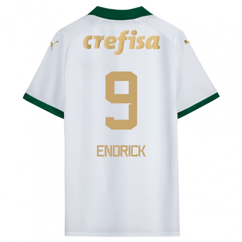 Kandiny Férfi Endrick #9 Fehér Zöld Idegenbeli Jersey 2024/25 Mez Póló Ing