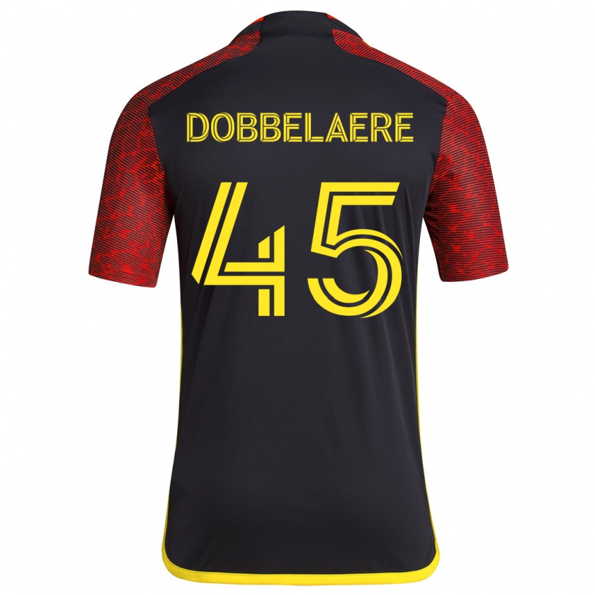 Kandiny Női Ethan Dobbelaere #45 Piros Fekete Idegenbeli Jersey 2024/25 Mez Póló Ing