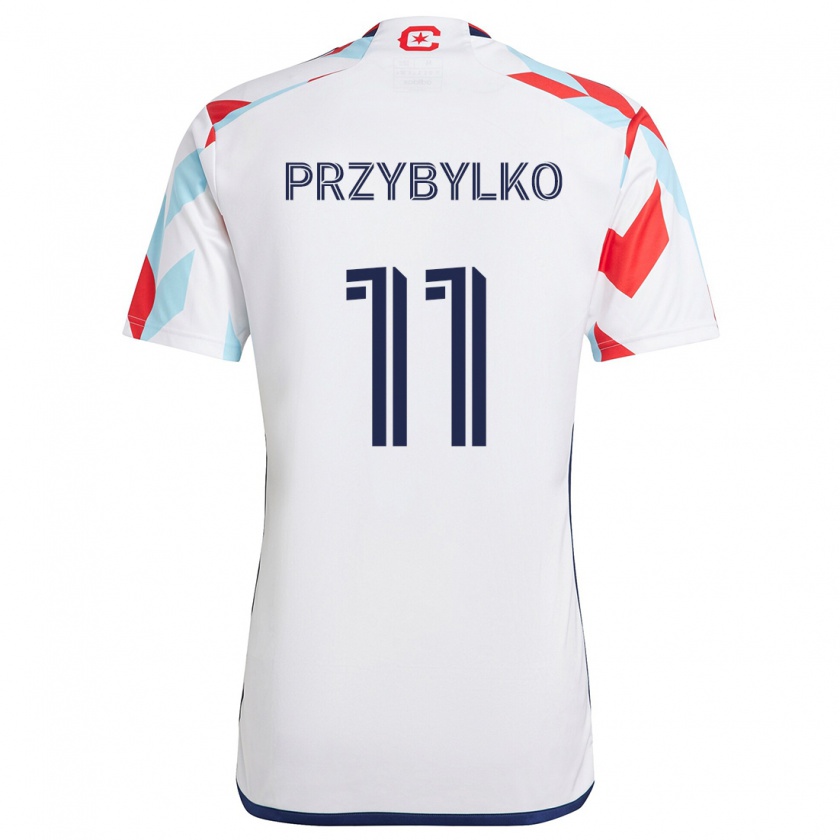 Kandiny Női Kacper Przybylko #11 Fehér Piros Kék Idegenbeli Jersey 2024/25 Mez Póló Ing