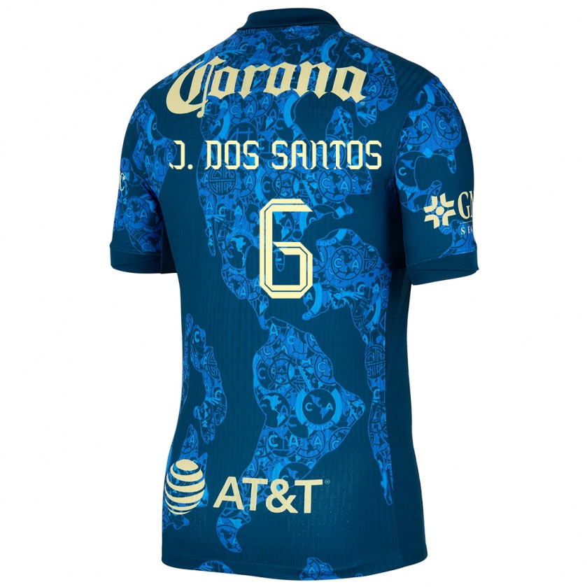 Kandiny Női Jonathan Dos Santos #6 Kék Sárga Idegenbeli Jersey 2024/25 Mez Póló Ing