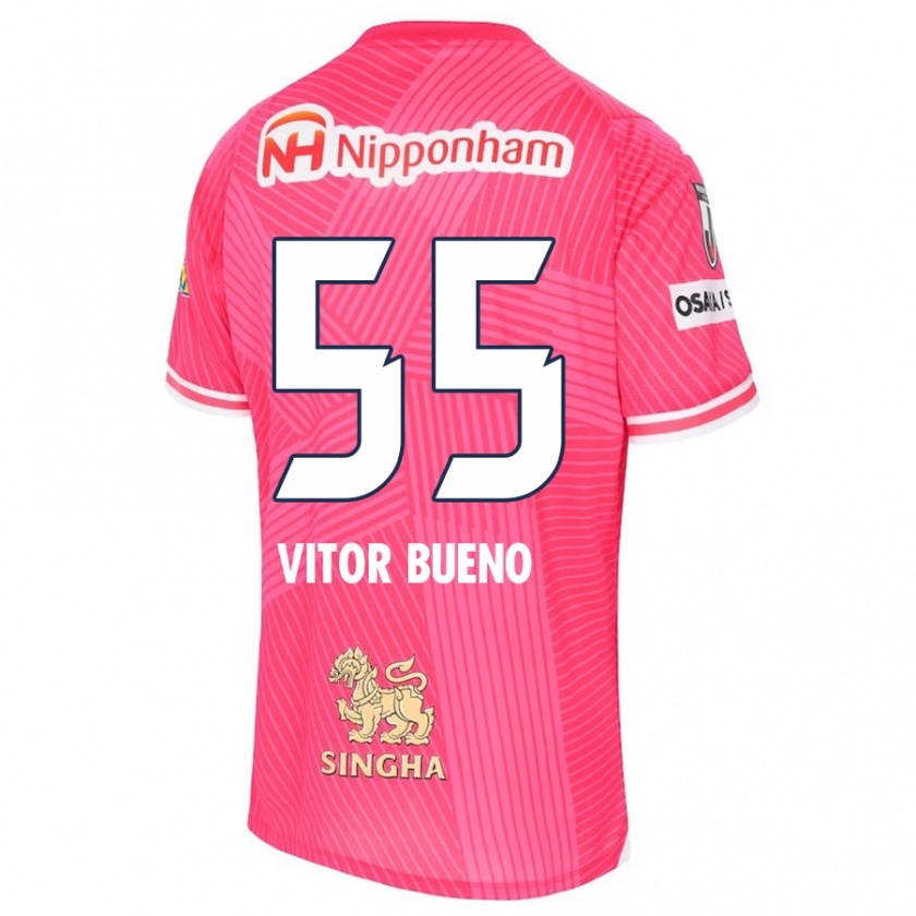 Kandiny Gyermek Vitor Bueno #55 Rózsaszín Fehér Hazai Jersey 2024/25 Mez Póló Ing