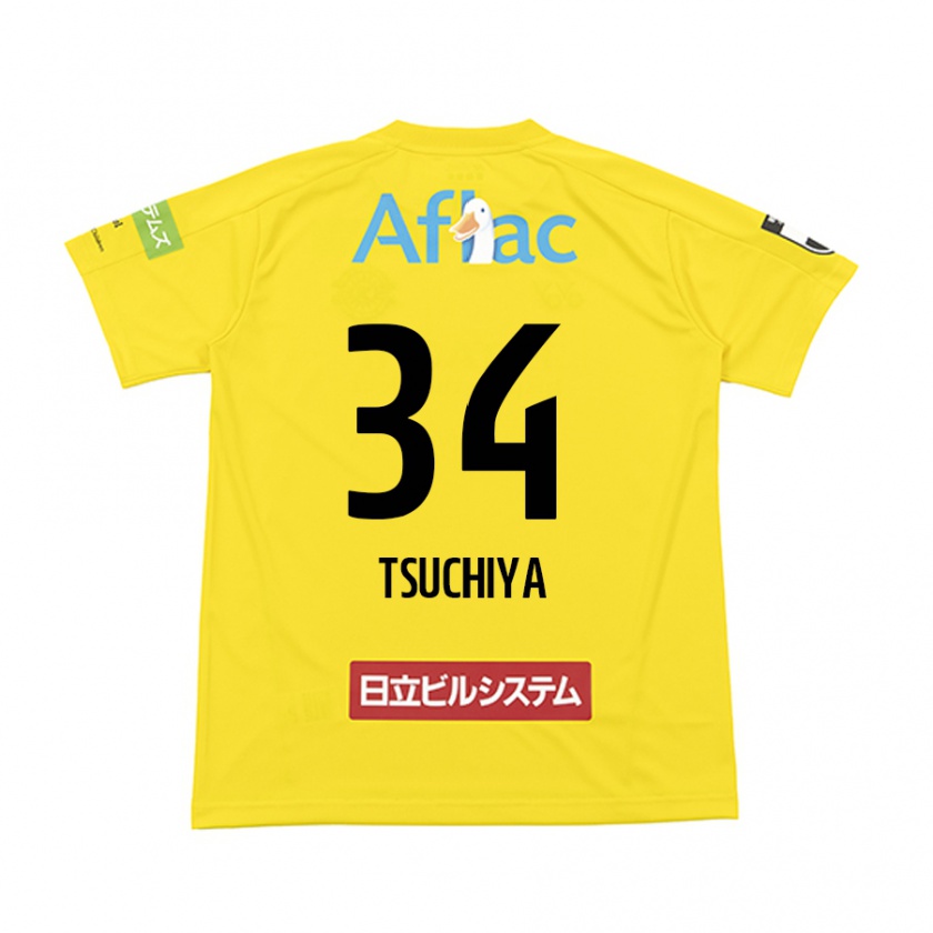 Kandiny Gyermek Takumi Tsuchiya #34 Sárga Fekete Hazai Jersey 2024/25 Mez Póló Ing