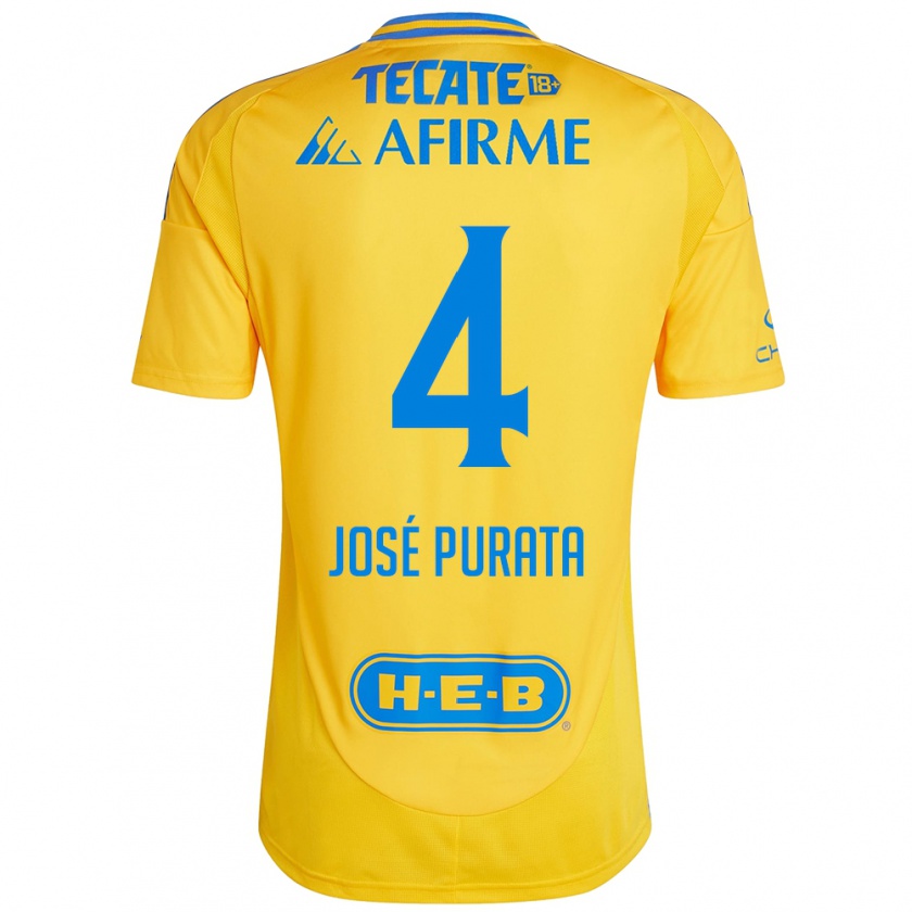 Kandiny Gyermek Juan José Purata #4 Arany Sárga Hazai Jersey 2024/25 Mez Póló Ing