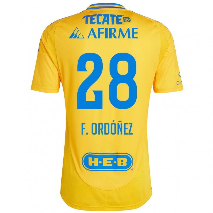 Kandiny Gyermek Fernando Ordóñez #28 Arany Sárga Hazai Jersey 2024/25 Mez Póló Ing