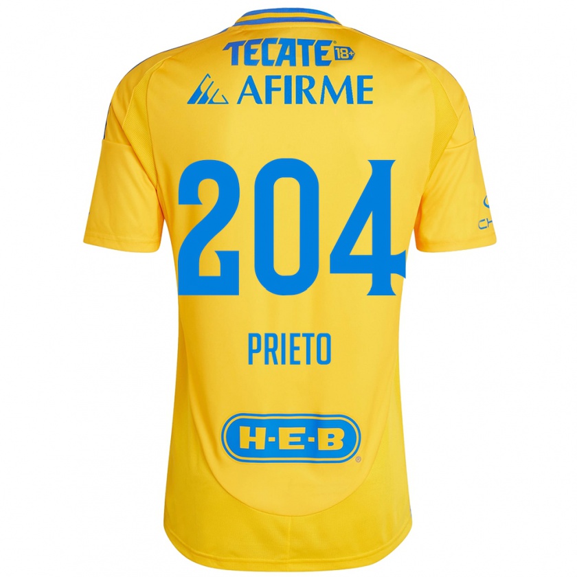 Kandiny Gyermek Leonel Prieto #204 Arany Sárga Hazai Jersey 2024/25 Mez Póló Ing