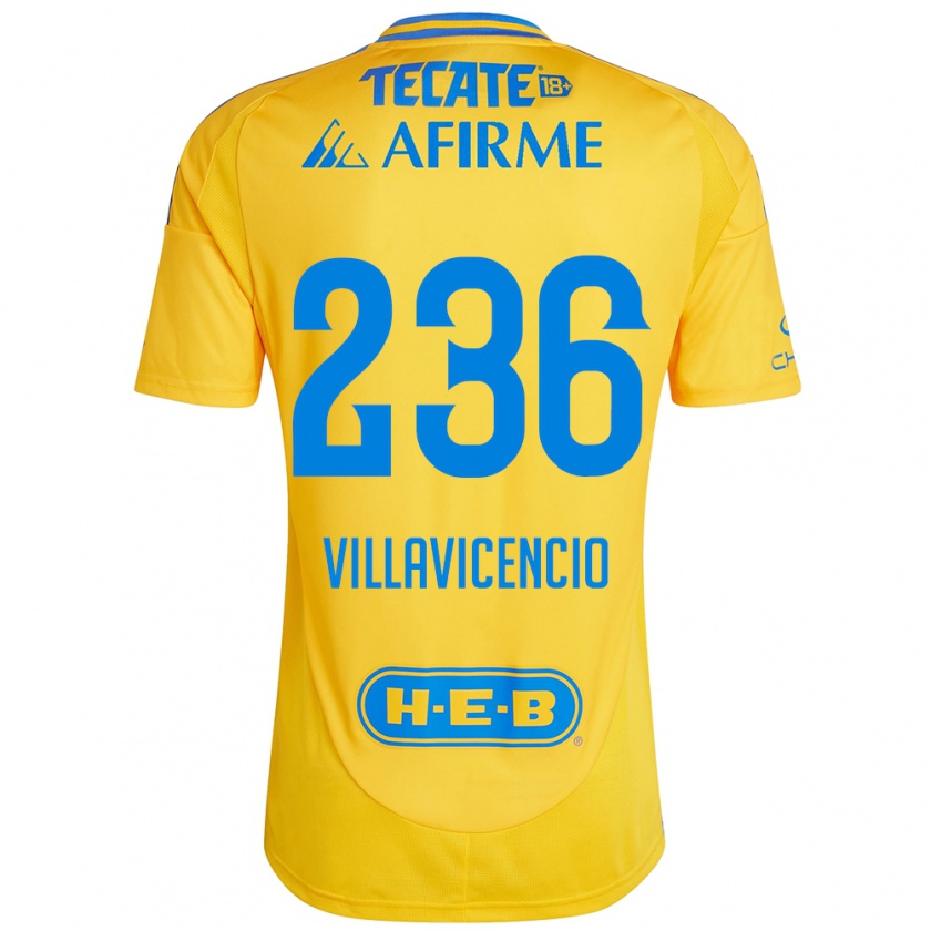 Kandiny Gyermek Edgar Villavicencio #236 Arany Sárga Hazai Jersey 2024/25 Mez Póló Ing