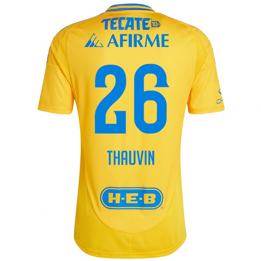 Kandiny Gyermek Florian Thauvin #26 Arany Sárga Hazai Jersey 2024/25 Mez Póló Ing