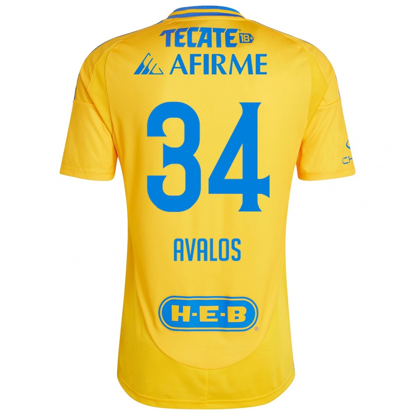 Kandiny Gyermek Erick Avalos #34 Arany Sárga Hazai Jersey 2024/25 Mez Póló Ing