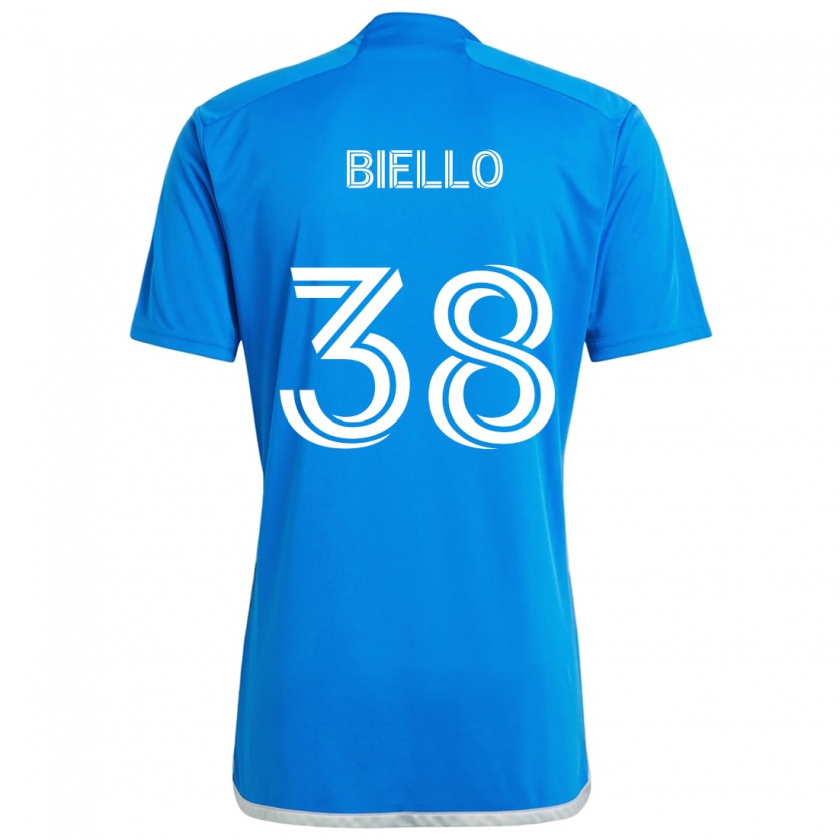 Kandiny Gyermek Alessandro Biello #38 Kék Fehér Hazai Jersey 2024/25 Mez Póló Ing