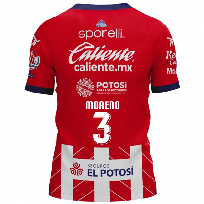 Kandiny Gyermek Iker Moreno #3 Piros Fehér Hazai Jersey 2024/25 Mez Póló Ing