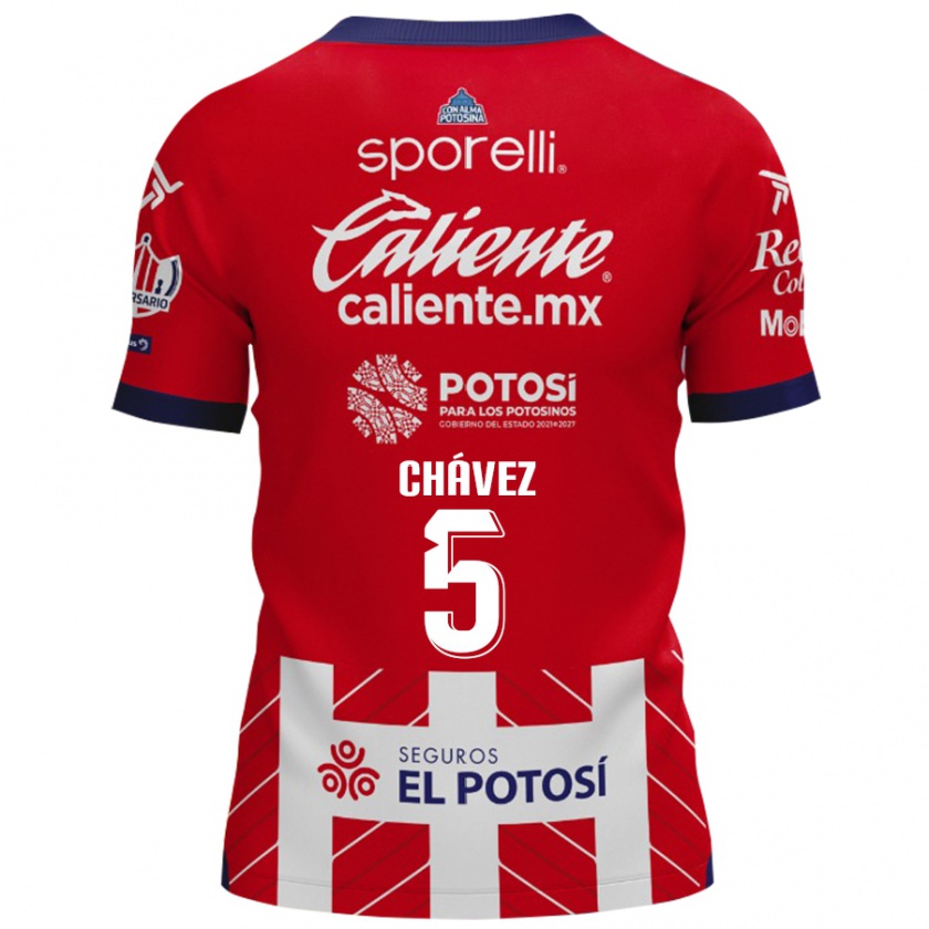 Kandiny Gyermek Ricardo Chávez #5 Piros Fehér Hazai Jersey 2024/25 Mez Póló Ing