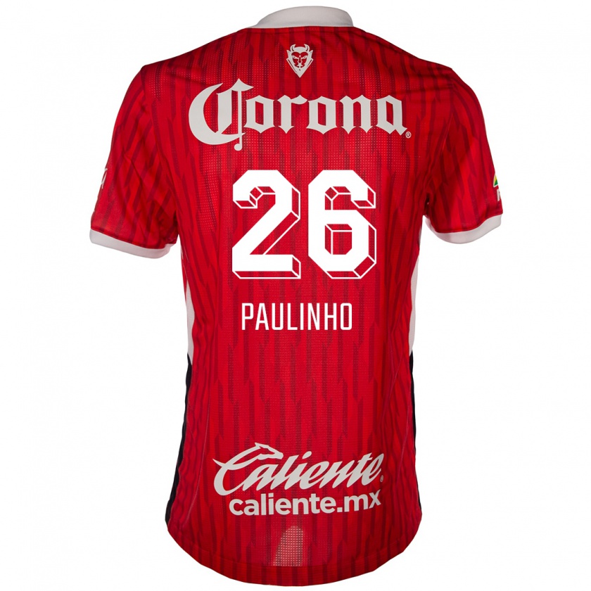 Kandiny Gyermek Paulinho #26 Piros Fehér Hazai Jersey 2024/25 Mez Póló Ing