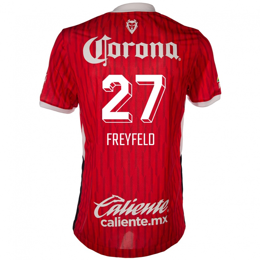 Kandiny Gyermek Emiliano Freyfeld #27 Piros Fehér Hazai Jersey 2024/25 Mez Póló Ing