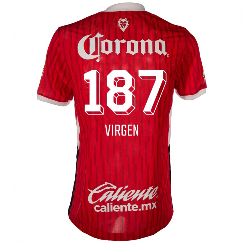 Kandiny Gyermek Oswaldo Virgen #187 Piros Fehér Hazai Jersey 2024/25 Mez Póló Ing